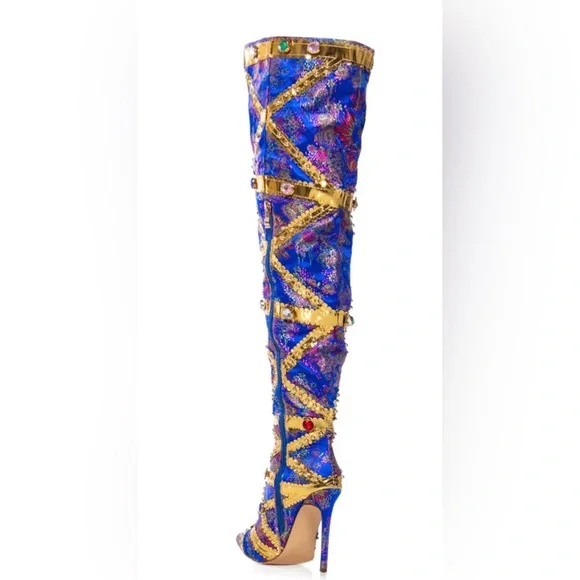 Azalea Wang brocade jeweled blue stiletto boot 7 - Picture 3 of 5
